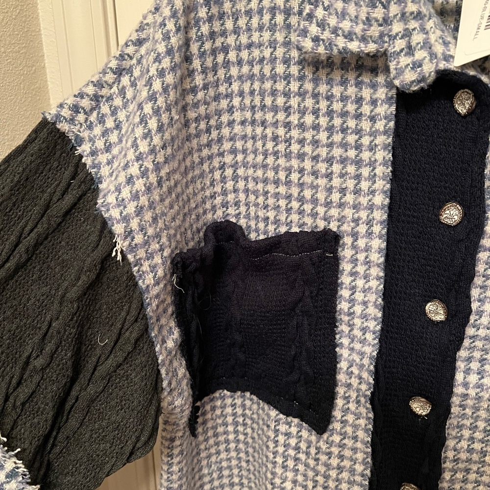 POL Blue and Gray Houndstooth Shirt - Picture 3 of 6